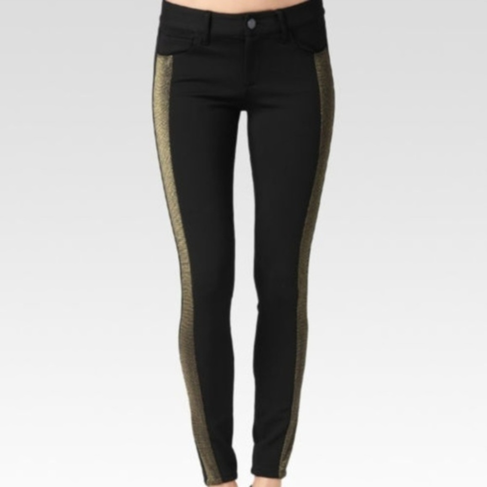NEW Paige Jeans Melissa Black Pants Gold Stripe *27